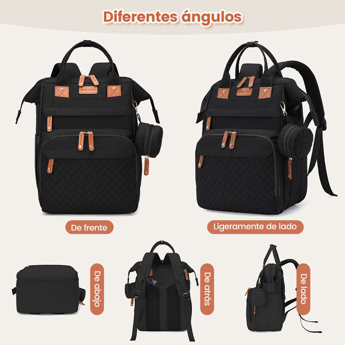 ZSPK - Mochila Negra Multifuncional para Padres y Bebés