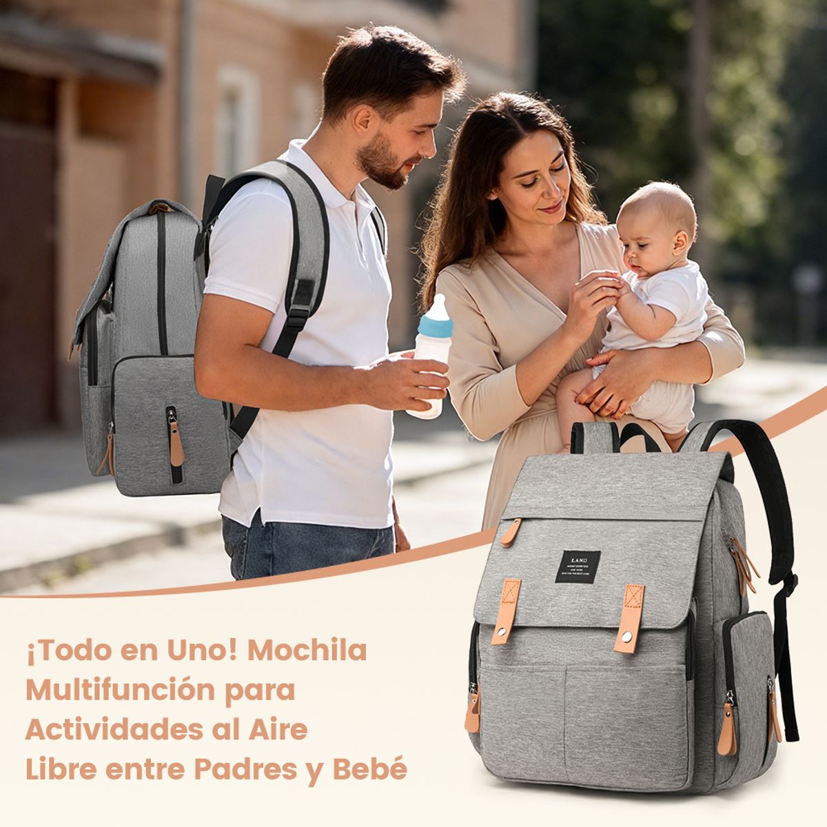 ZSPK - Mochila Gris Maternal Multifuncional y Moderna