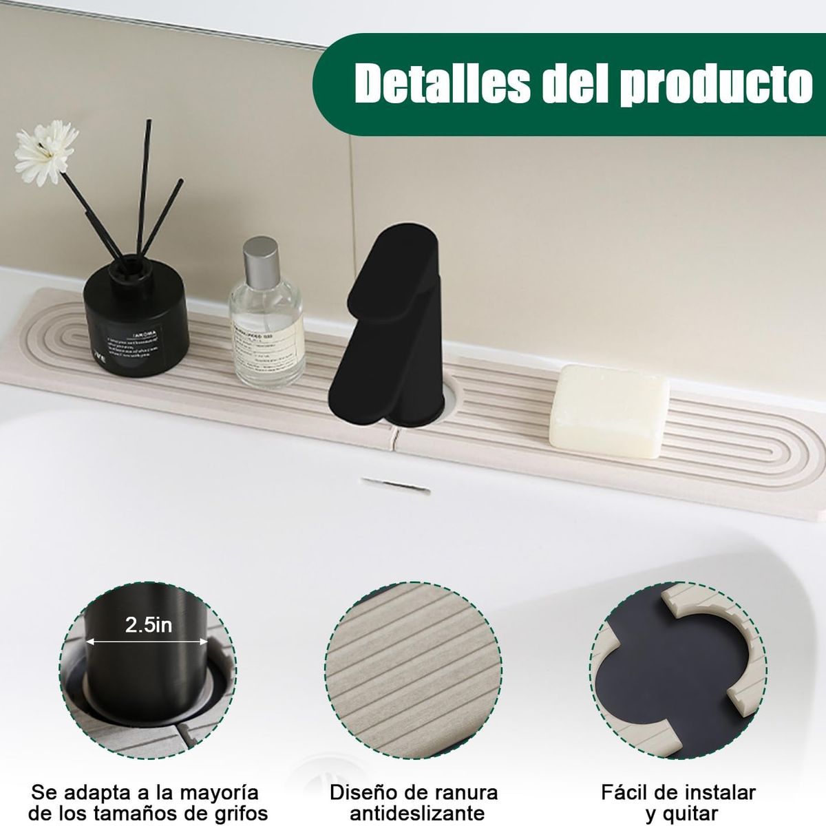 BLUEDREAMER - Tapete de piedra para grifo de fregadero de cocina