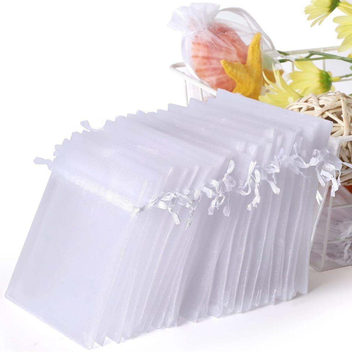 KINDA NICE - Bolsas Organza 10x15 Cms Color Blanca Paquete 100 Unds