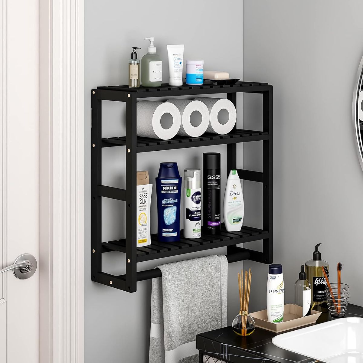 BLUEDREAMER - Toallero de baño Perchero de almacenamiento para barra de toallas