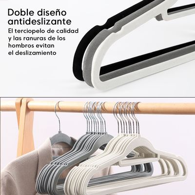 Imagen 2 del producto Set 50 Ganchos Colgadores De Ropa Terciopelo Antideslizantes Gris