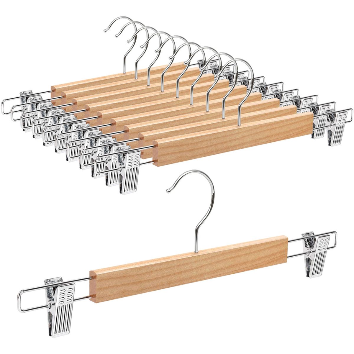 SUPERCENTER - 10 Colgadores De Madera Metal Para Falda Pantalón Con Pinzas