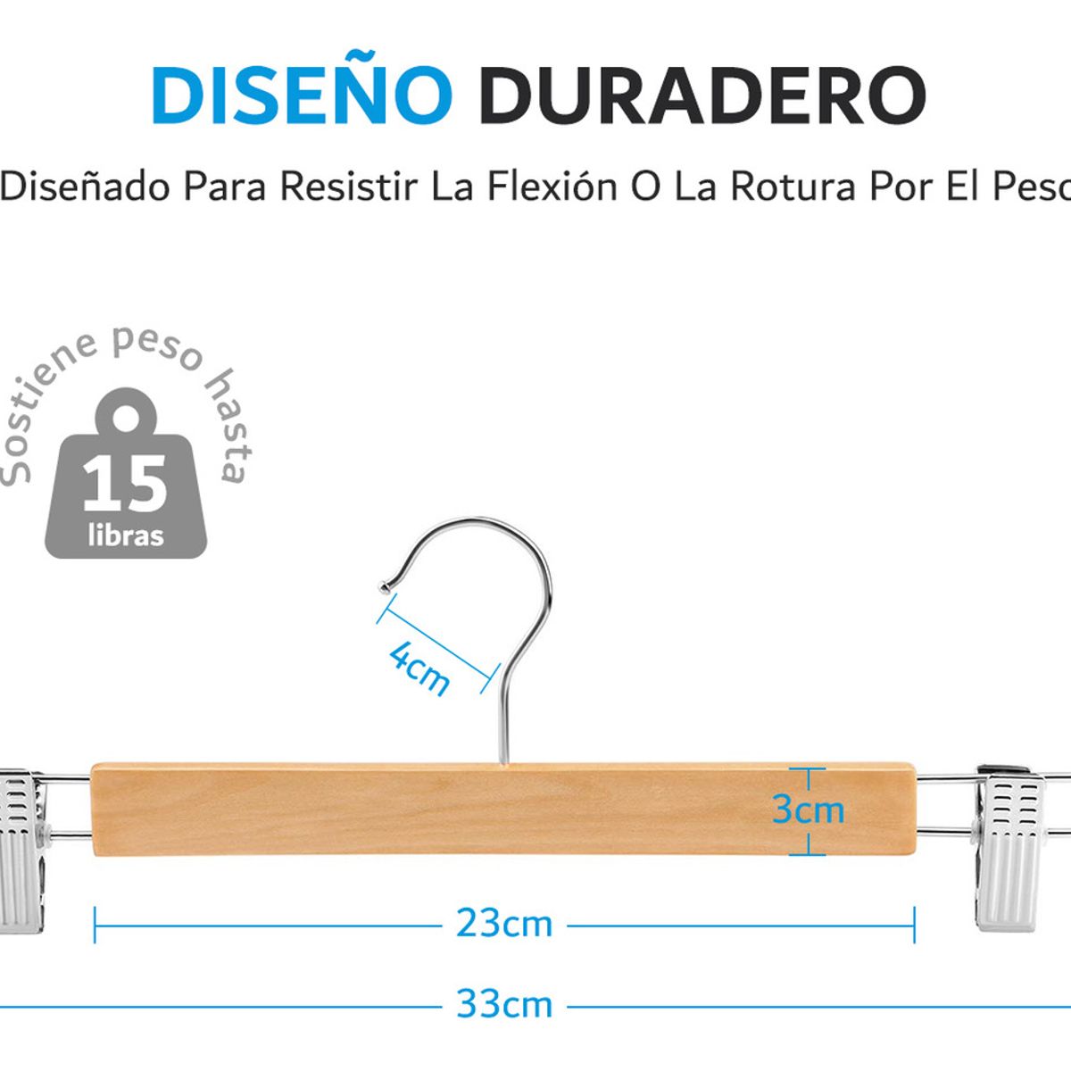 SUPERCENTER - 10 Colgadores De Madera Metal Para Falda Pantalón Con Pinzas