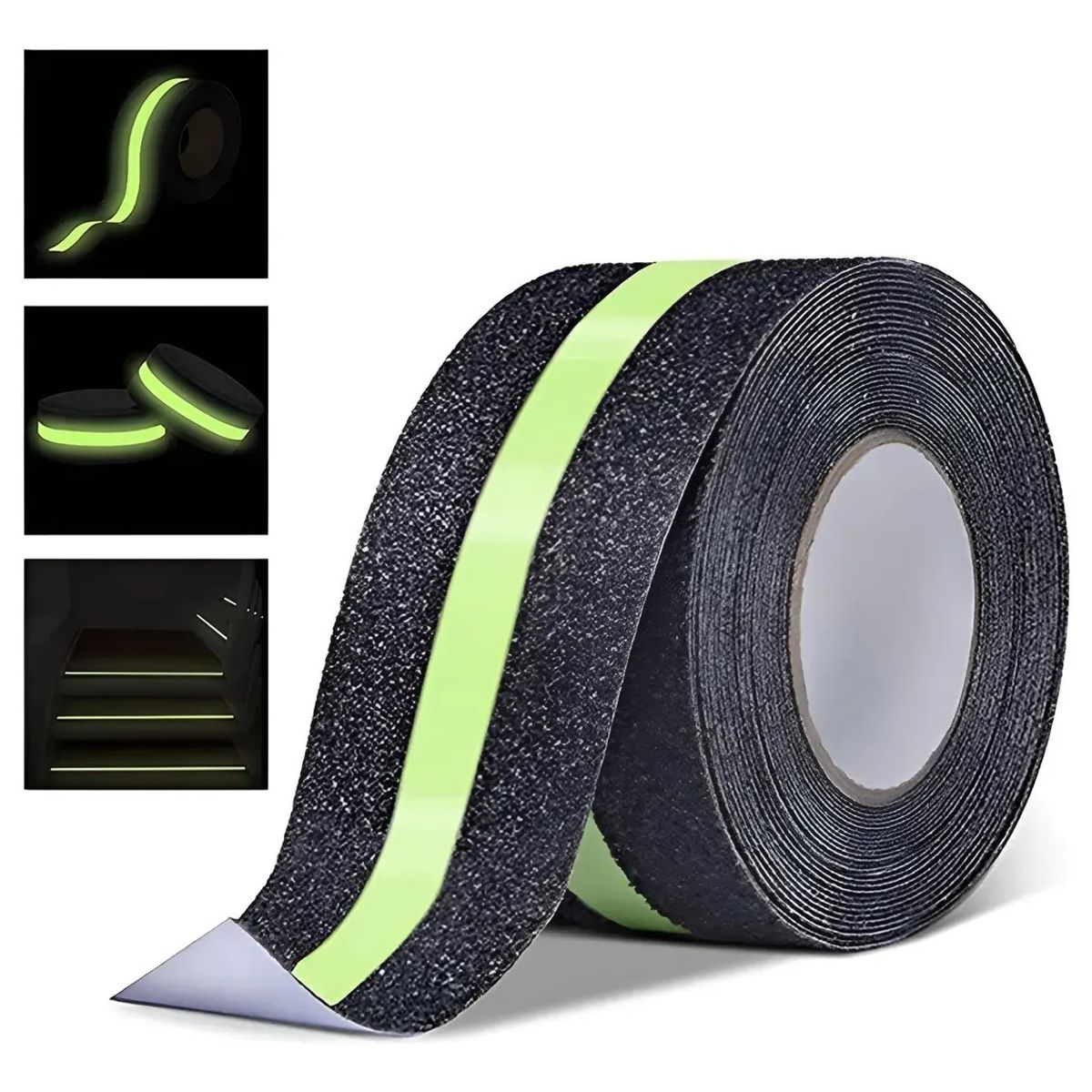 KUANGYE - Cinta Antideslizante Con Huincha Fluorescente 50mm X 15m Negro Antideslizante Fluorescente