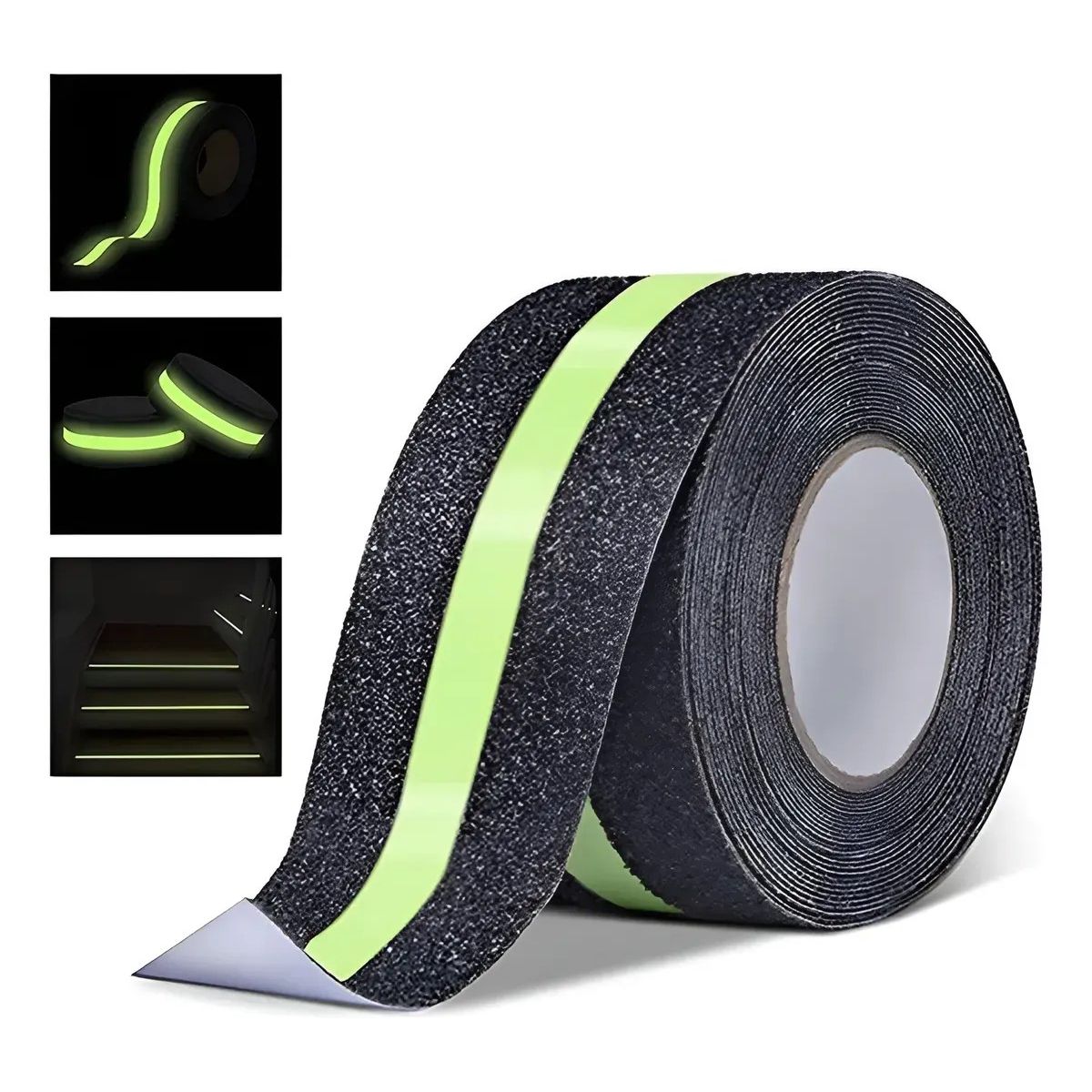 KUANGYE - Cinta Antideslizante Con Huincha Fluorescente 50mm X 15m Negro Antideslizante Fluorescente