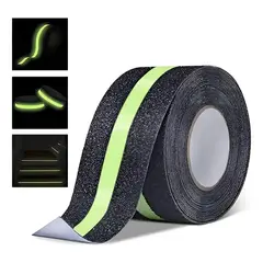 KUANGYE - Cinta Antideslizante Con Huincha Fluorescente 50mm X 15m Negro Antideslizante Fluorescente