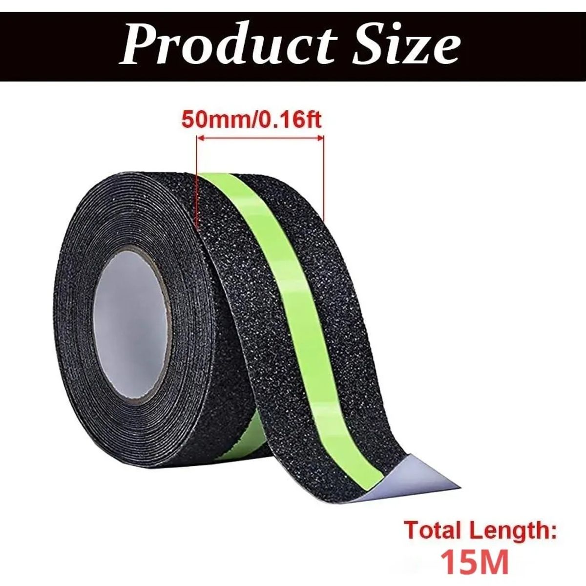 KUANGYE - Cinta Antideslizante Con Huincha Fluorescente 50mm X 15m Negro Antideslizante Fluorescente