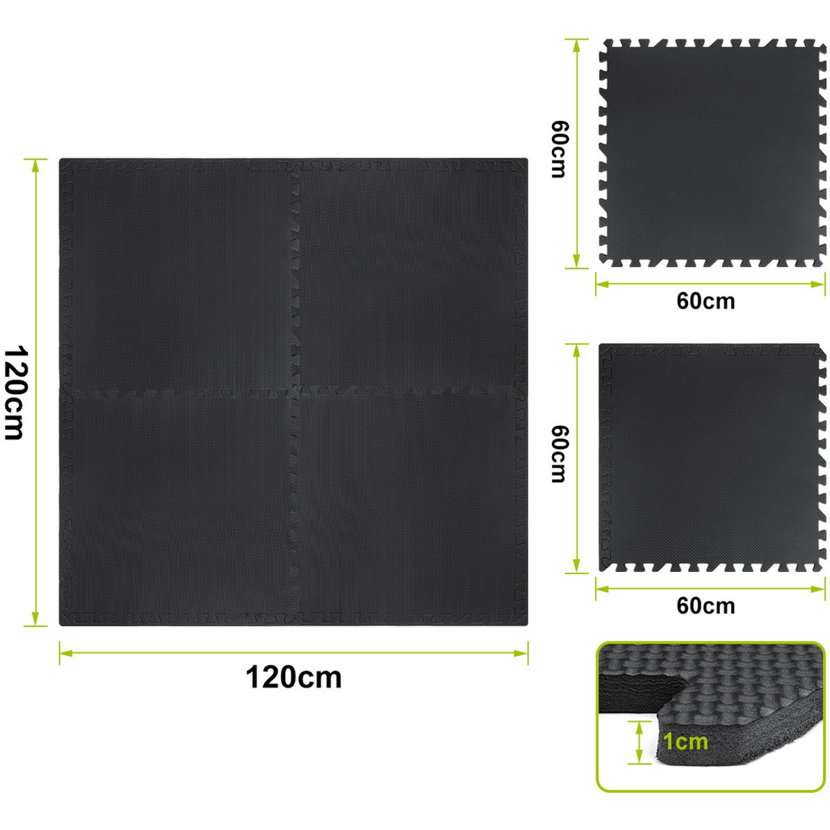 SUPERCENTER - Pack 4 Unidad Piso Puzzle Alfombra Goma Eva 60x60 Deportivo Negro