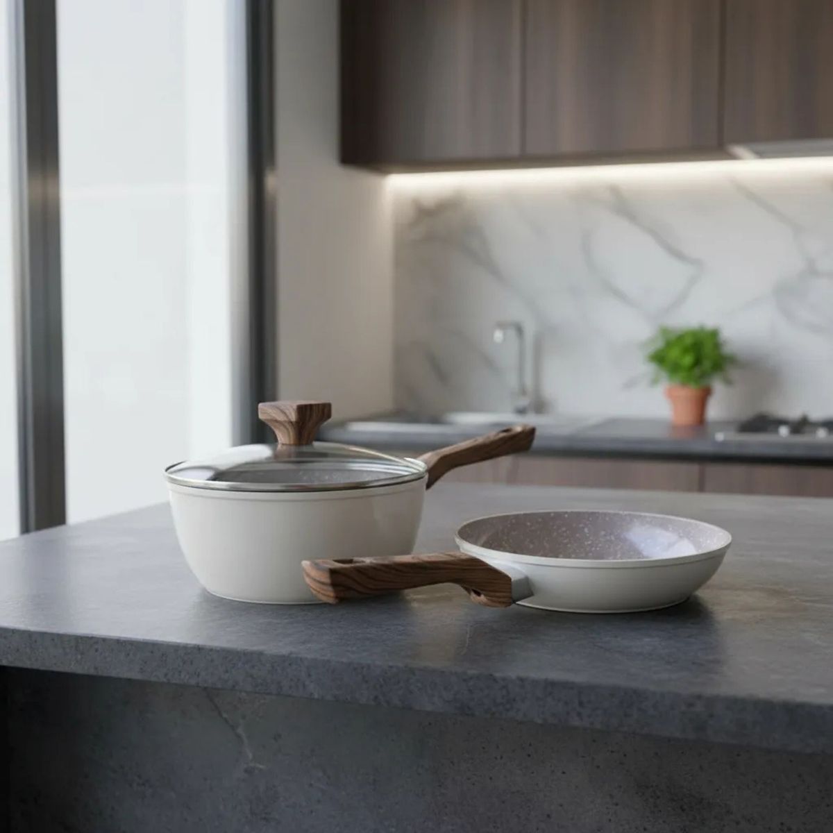 GENERICO - Bateria De Cocina 3 Piezas Antiadherente Ceramica Malibú