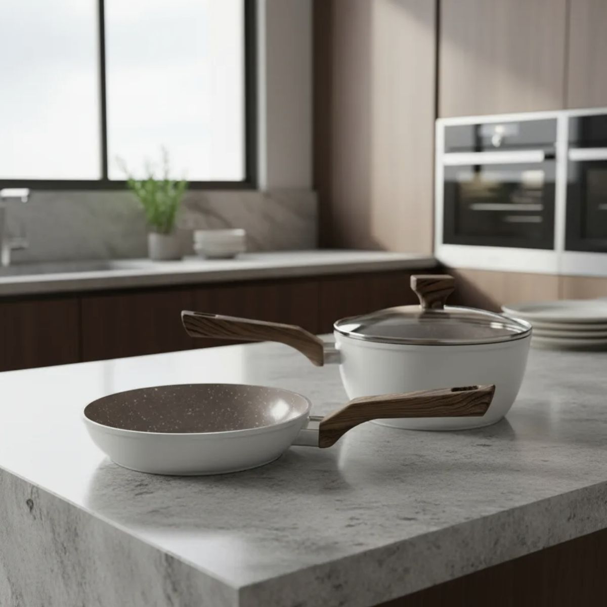 GENERICO - Bateria De Cocina 3 Piezas Antiadherente Ceramica Malibú