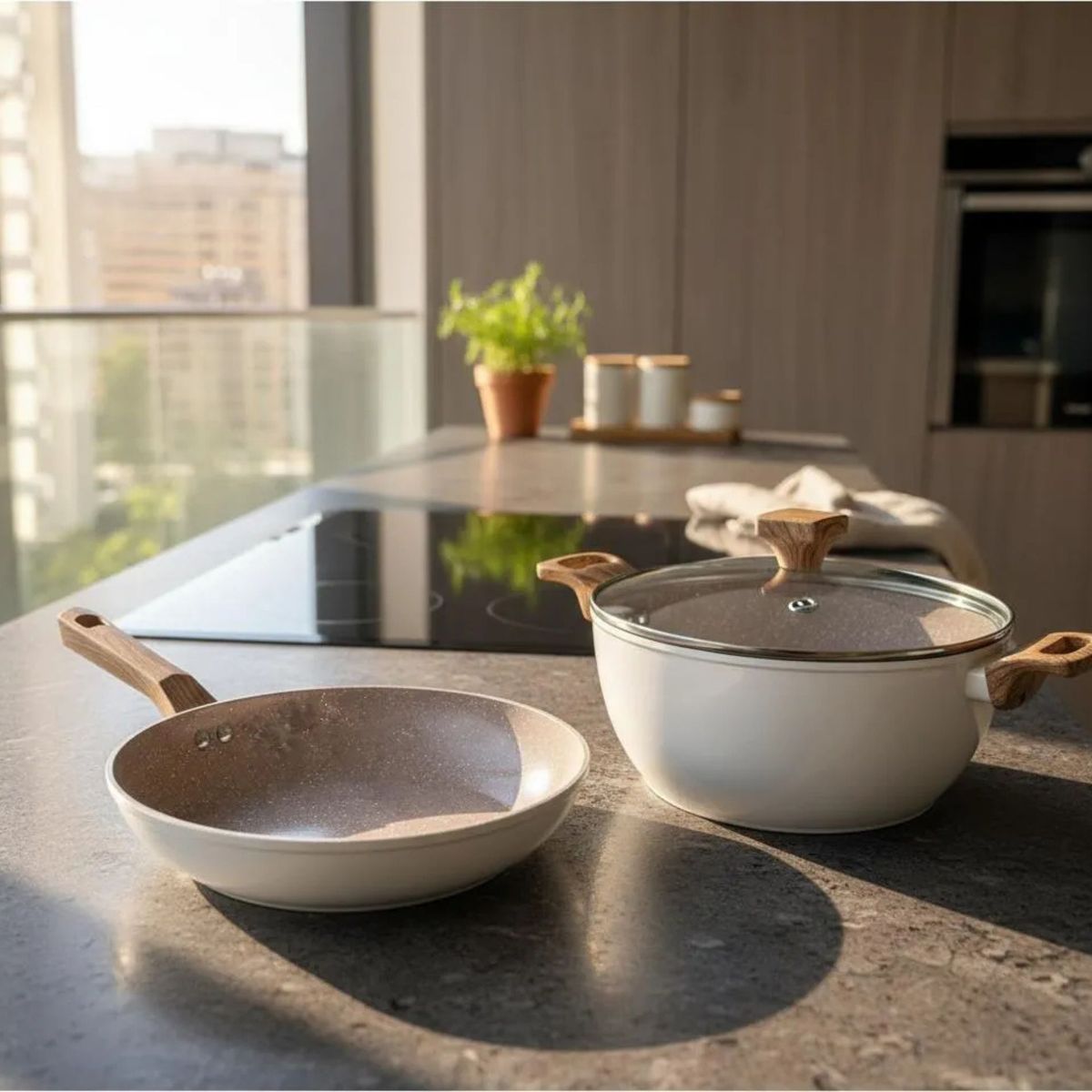GENERICO - Bateria De Cocina 3 Piezas Antiadherente Ceramica Malibú
