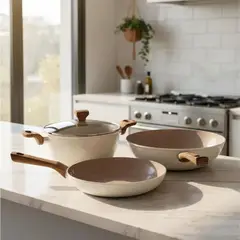 GENERICO - Bateria De Cocina 4 Piezas Antiadherente Ceramica Malibú