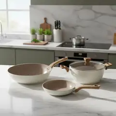 GENERICO - Bateria De Cocina 4 Piezas Antiadherente Ceramica Malibú