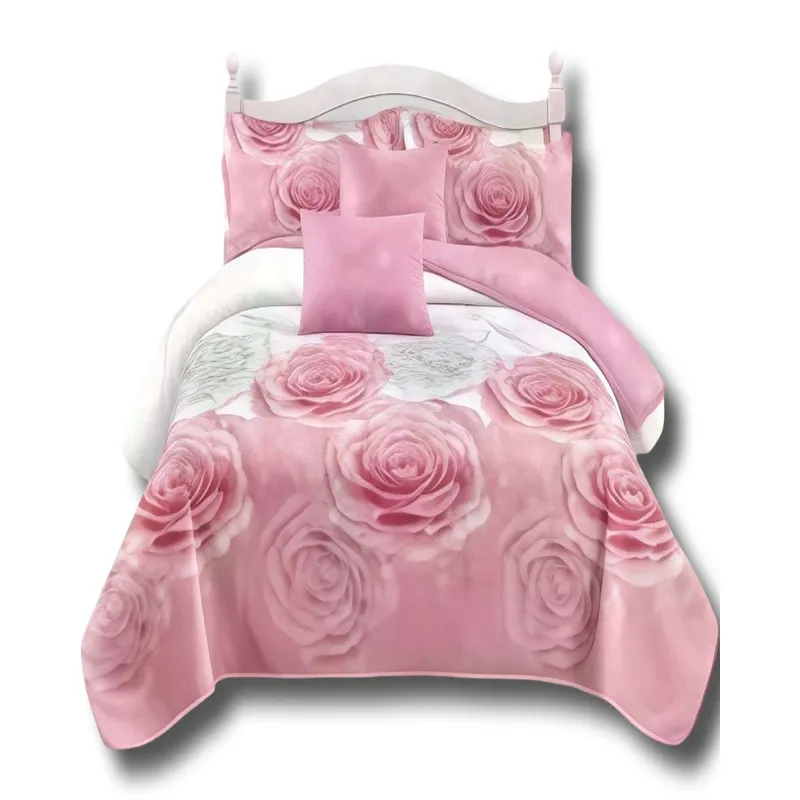 GENERICO - SET DE CAMA DE 9 PIEZAS INCLUYE CUBRECAMA MAS JUEGO DE SABANAS MAS CORTINAS 02