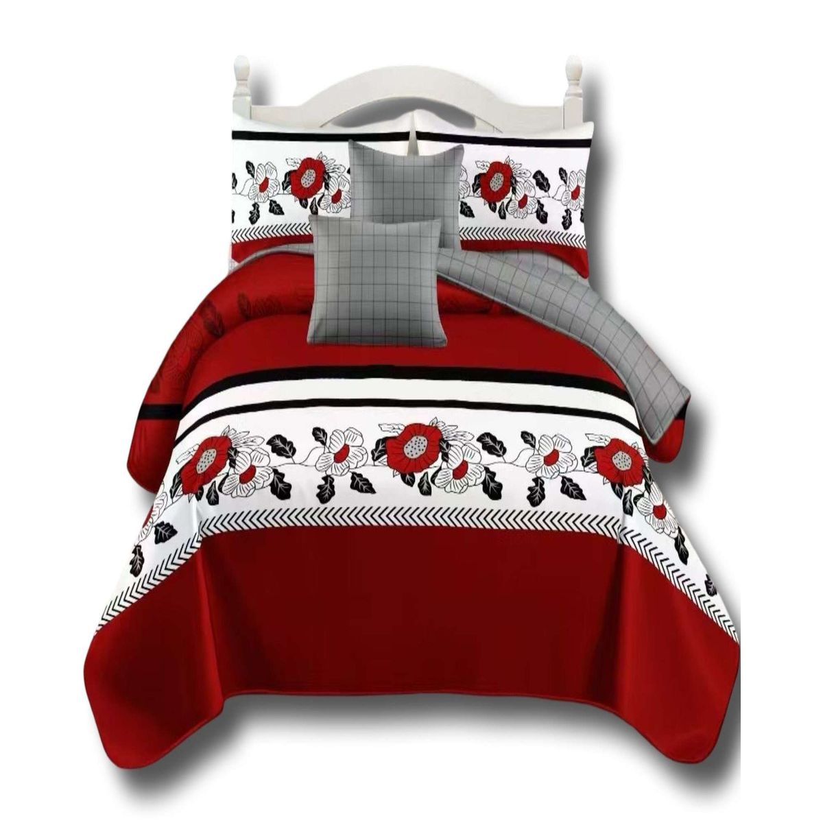 GENERICO - SET DE CAMA DE 9 PIEZAS INCLUYE CUBRECAMA MAS JUEGO DE SABANAS MAS CORTINAS 03