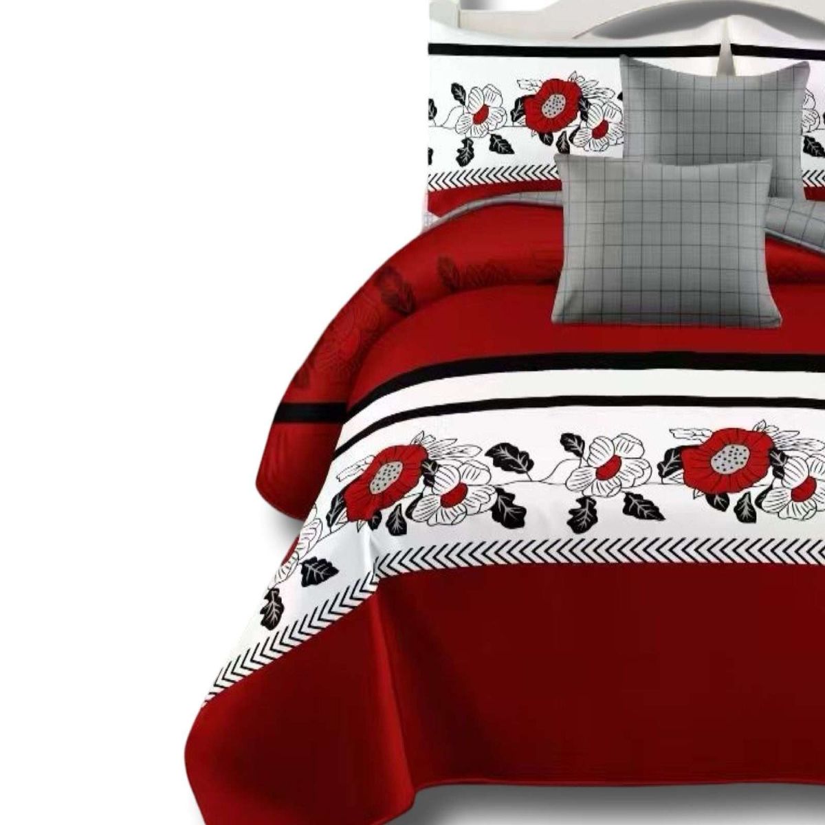 GENERICO - SET DE CAMA DE 9 PIEZAS INCLUYE CUBRECAMA MAS JUEGO DE SABANAS MAS CORTINAS 03