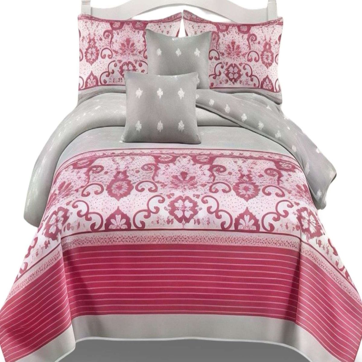 GENERICO - SET DE CAMA DE 9 PIEZAS INCLUYE CUBRECAMA MAS JUEGO DE SABANAS MAS CORTINAS 04