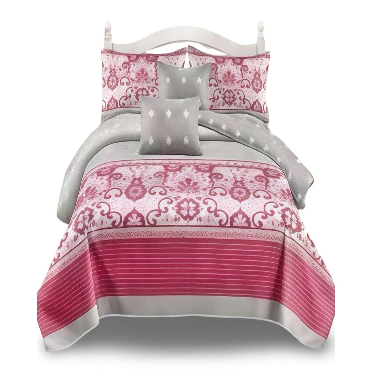 GENERICO - SET DE CAMA DE 9 PIEZAS INCLUYE CUBRECAMA MAS JUEGO DE SABANAS MAS CORTINAS 04