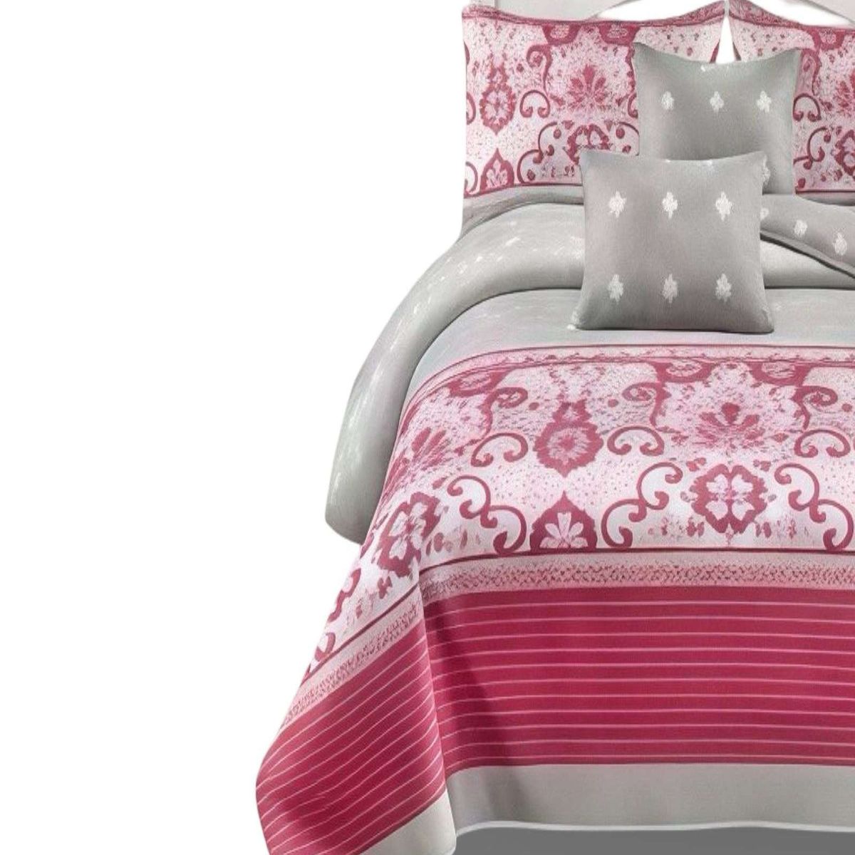 GENERICO - SET DE CAMA DE 9 PIEZAS INCLUYE CUBRECAMA MAS JUEGO DE SABANAS MAS CORTINAS 04