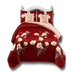 GENERICO - SET DE CAMA DE 9 PIEZAS INCLUYE CUBRECAMA MAS JUEGO DE SABANAS MAS CORTINAS 07