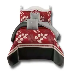 GENERICO - SET DE CAMA DE 9 PIEZAS INCLUYE CUBRECAMA MAS JUEGO DE SABANAS MAS CORTINAS 09