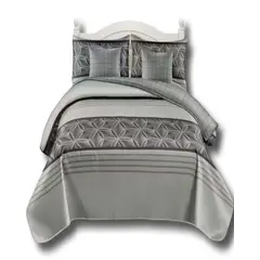 GENERICO - SET DE CAMA DE 9 PIEZAS INCLUYE CUBRECAMA MAS JUEGO DE SABANAS MAS CORTINAS 11