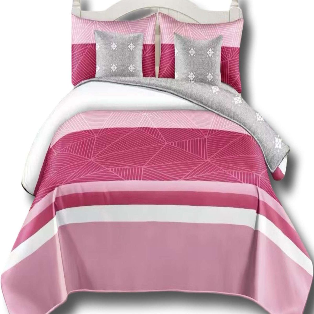 GENERICO - SET DE CAMA DE 9 PIEZAS INCLUYE CUBRECAMA MAS JUEGO DE SABANAS MAS CORTINAS 13