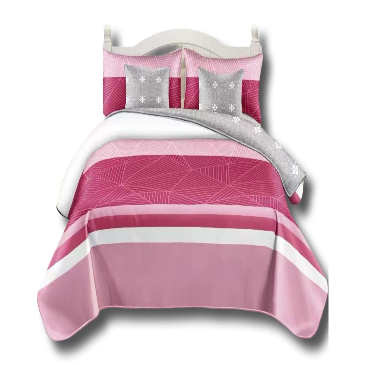 GENERICO - SET DE CAMA DE 9 PIEZAS INCLUYE CUBRECAMA MAS JUEGO DE SABANAS MAS CORTINAS 13