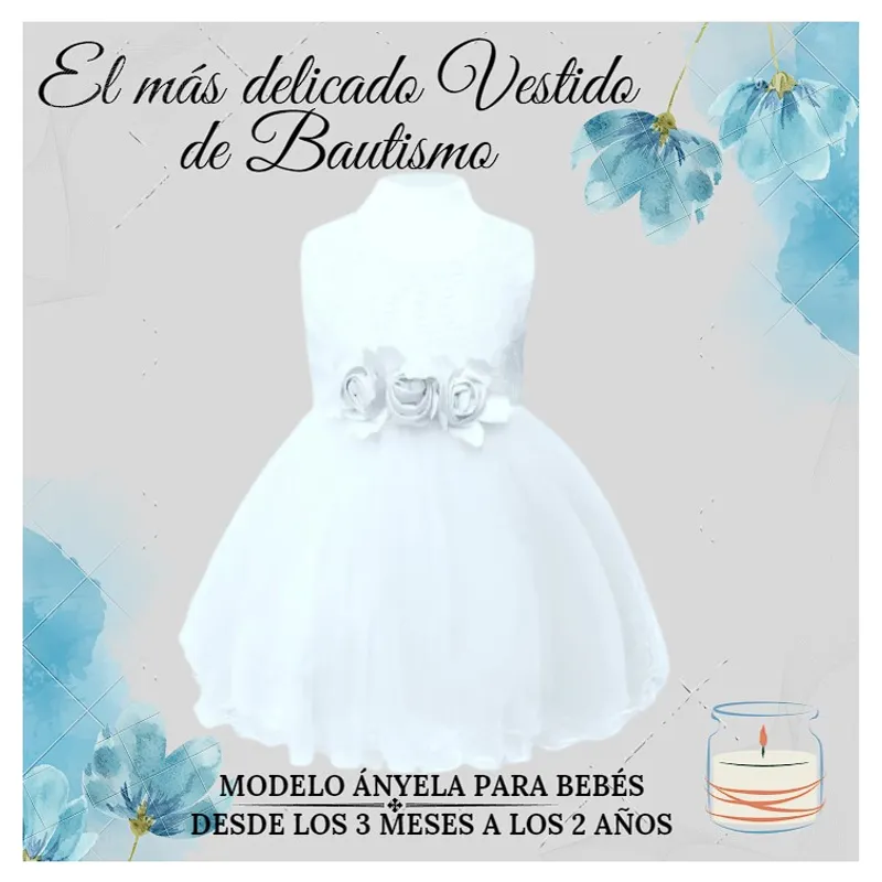 ALMA & DECO - Vestido Bautizo Fiesta Bebé Modelo Anyela Color Blanco