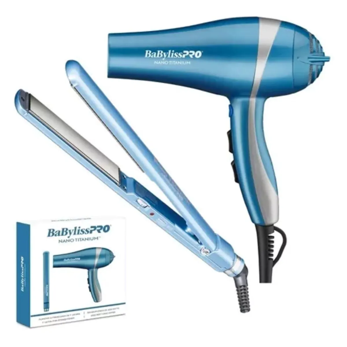 BABYLISS PRO - Kit BabylissPro Plancha UltraDelgada y Secador Ionic Celeste 2UN