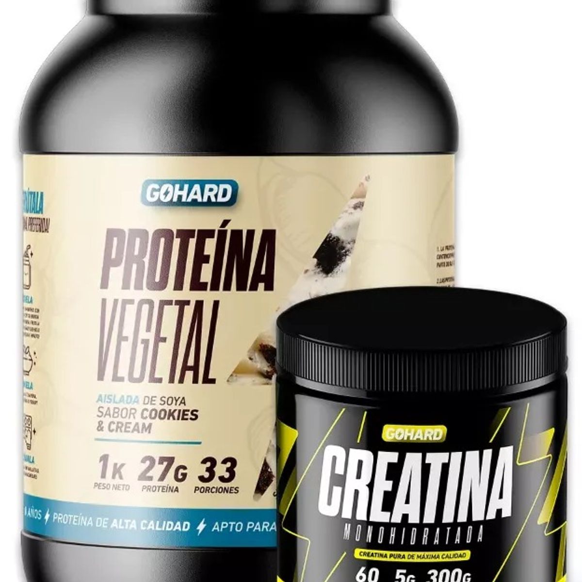 GOHARD - Pack Proteina Vegetal 1 Kg Cookies & Cream + Creatina 300 Gr Gohard