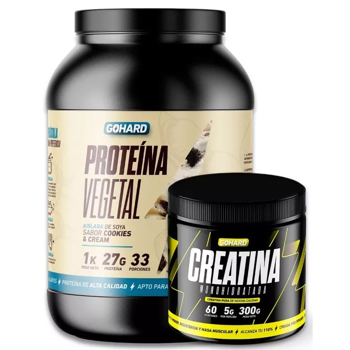 GOHARD - Pack Proteina Vegetal 1 Kg Cookies & Cream + Creatina 300 Gr Gohard
