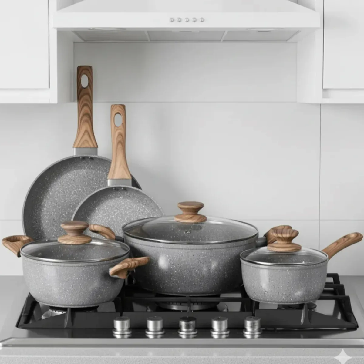 GENERICO - Bateria De Cocina 8 Piezas Antiadherente Ceramica Marmolada