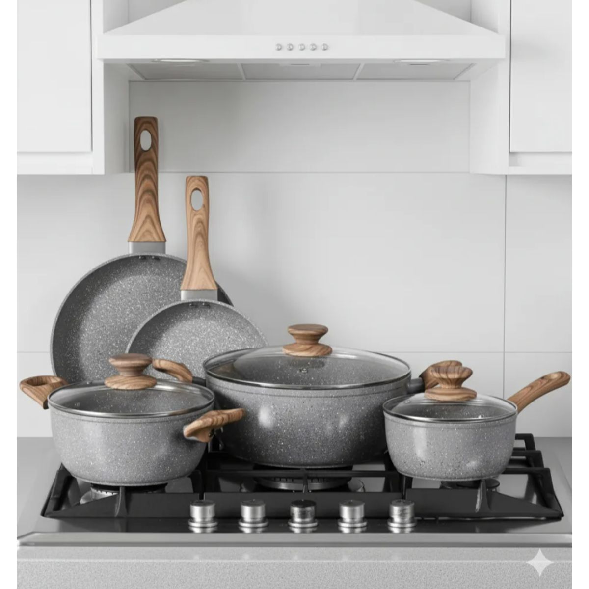 GENERICO - Bateria De Cocina 8 Piezas Antiadherente Ceramica Marmolada