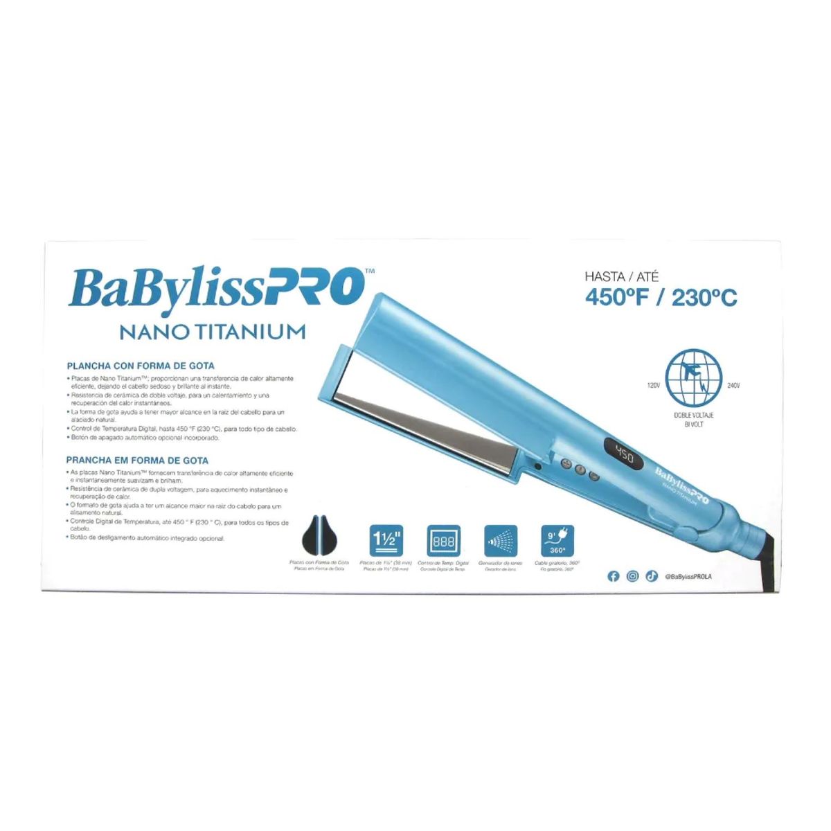 BABYLISS PRO - PLANCHA BABYLISS NANO TITANIUM FORMA DE GOTA ROOTREACHER 1½
