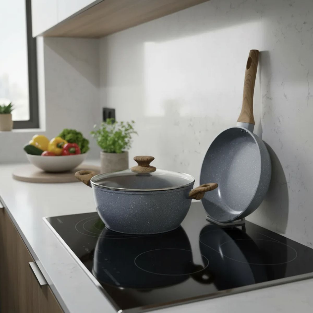 GENERICO - Bateria De Cocina 3 Piezas Antiadherente Ceramica Marmolada