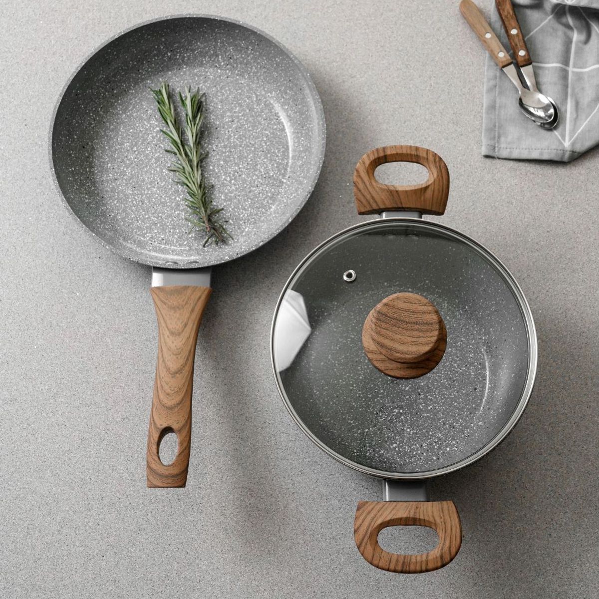 GENERICO - Bateria De Cocina 3 Piezas Antiadherente Ceramica Marmolada