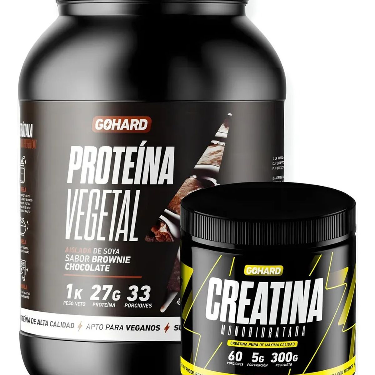 GOHARD - Pack Proteina Vegetal 1 Kg Brownie Chocolate + Creatina 300 Gr Gohard