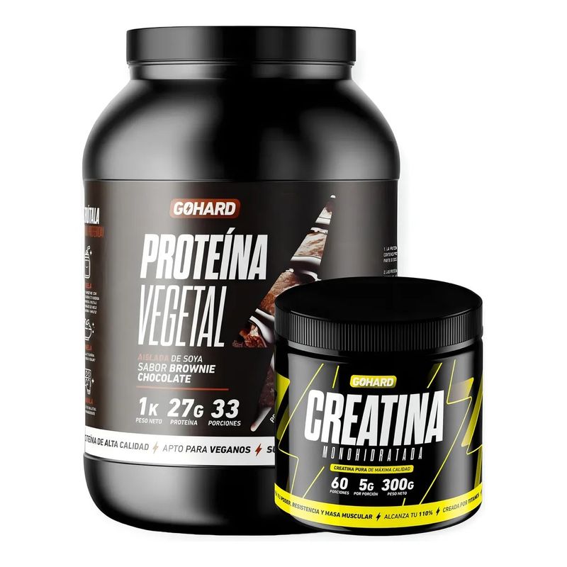 GOHARD - Pack Proteina Vegetal 1 Kg Brownie Chocolate + Creatina 300 Gr Gohard