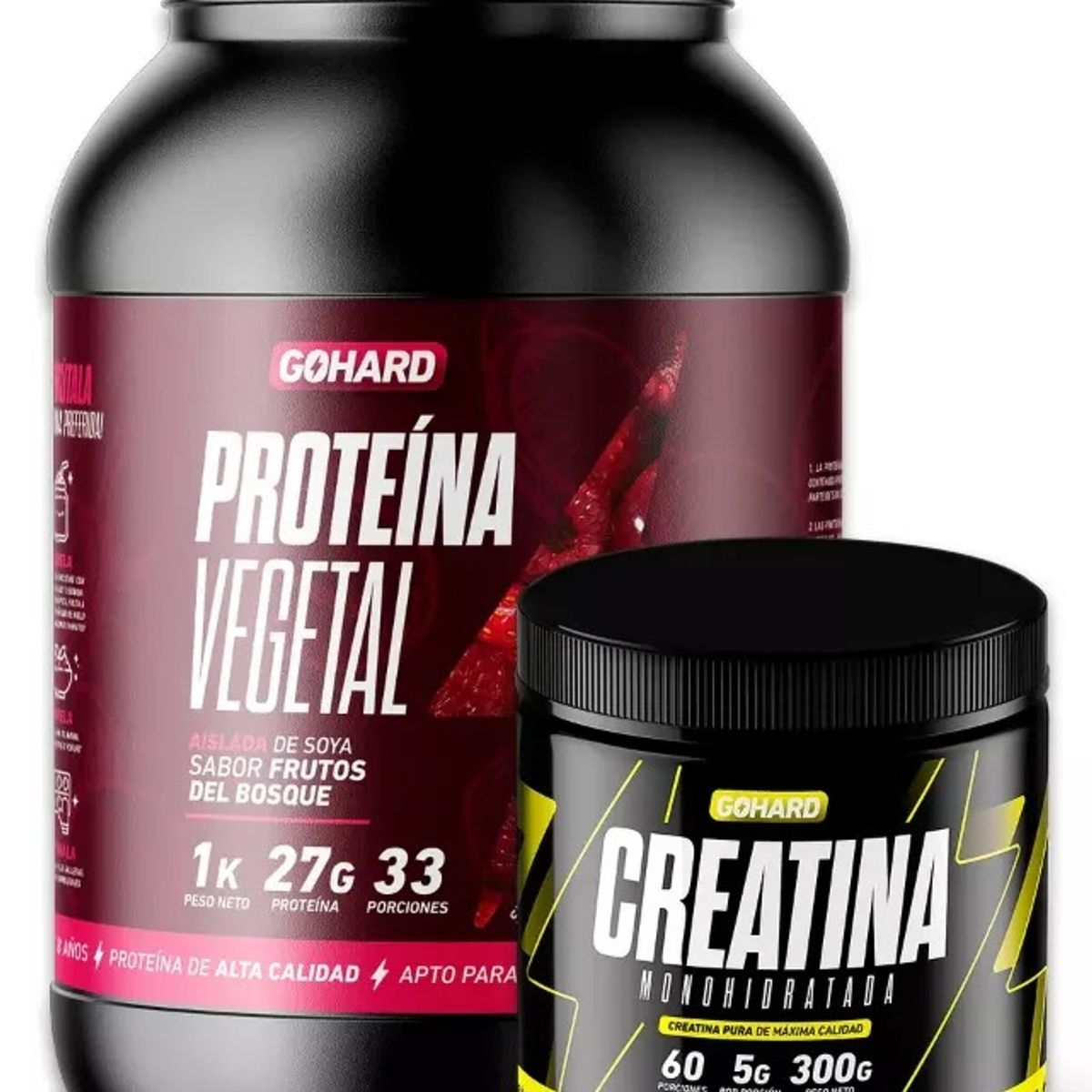 GOHARD - Pack Proteina Vegetal 1 Kg Frutos Rojos + Creatina 300 Gr Gohard