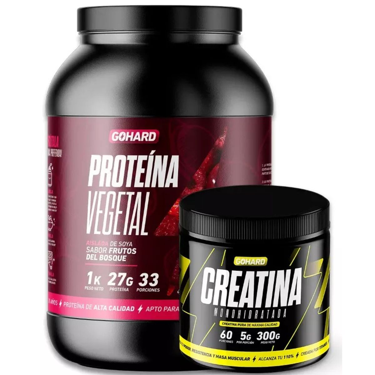 GOHARD - Pack Proteina Vegetal 1 Kg Frutos Rojos + Creatina 300 Gr Gohard