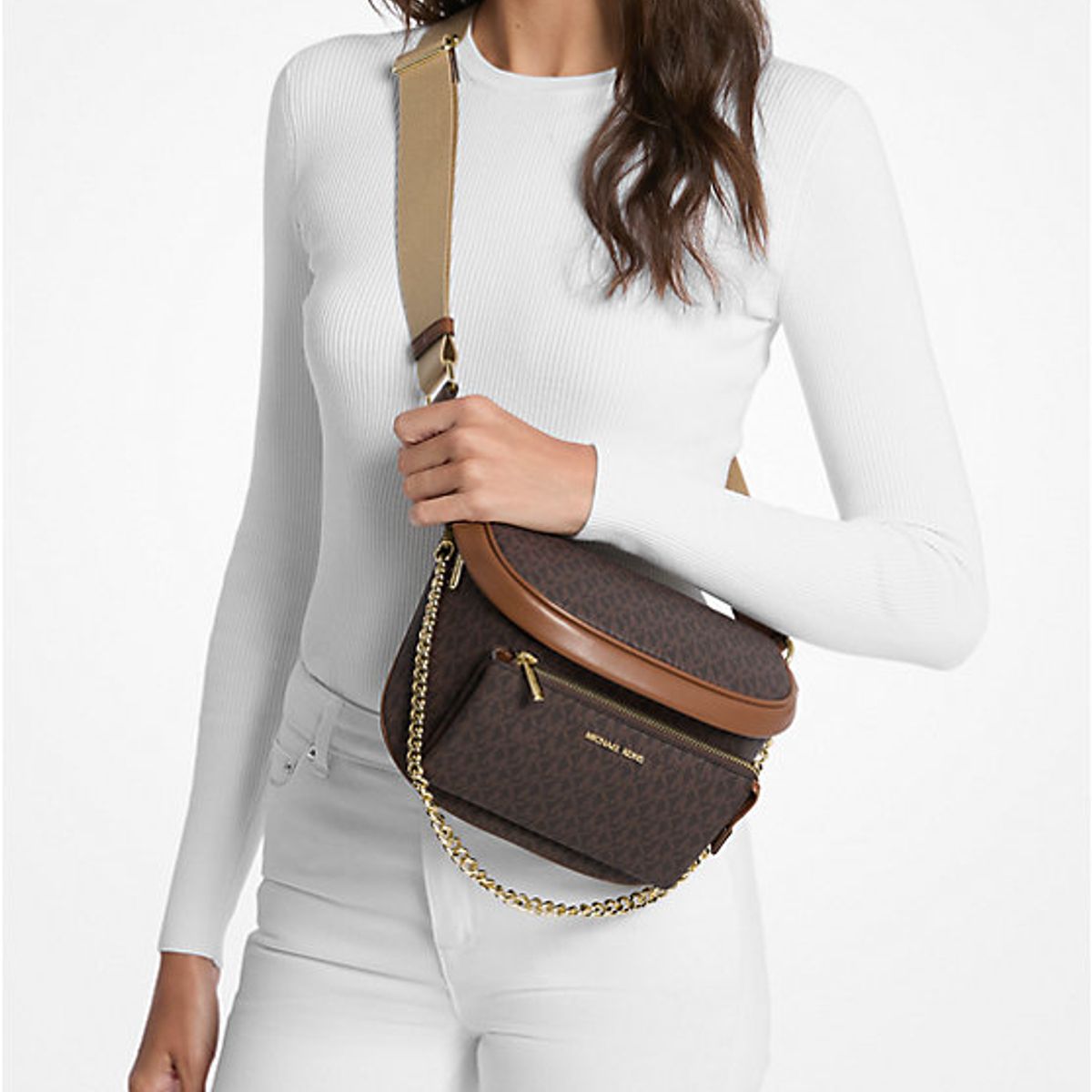 MICHAEL KORS - Riñonera crossbody Michael kors monograma cafe