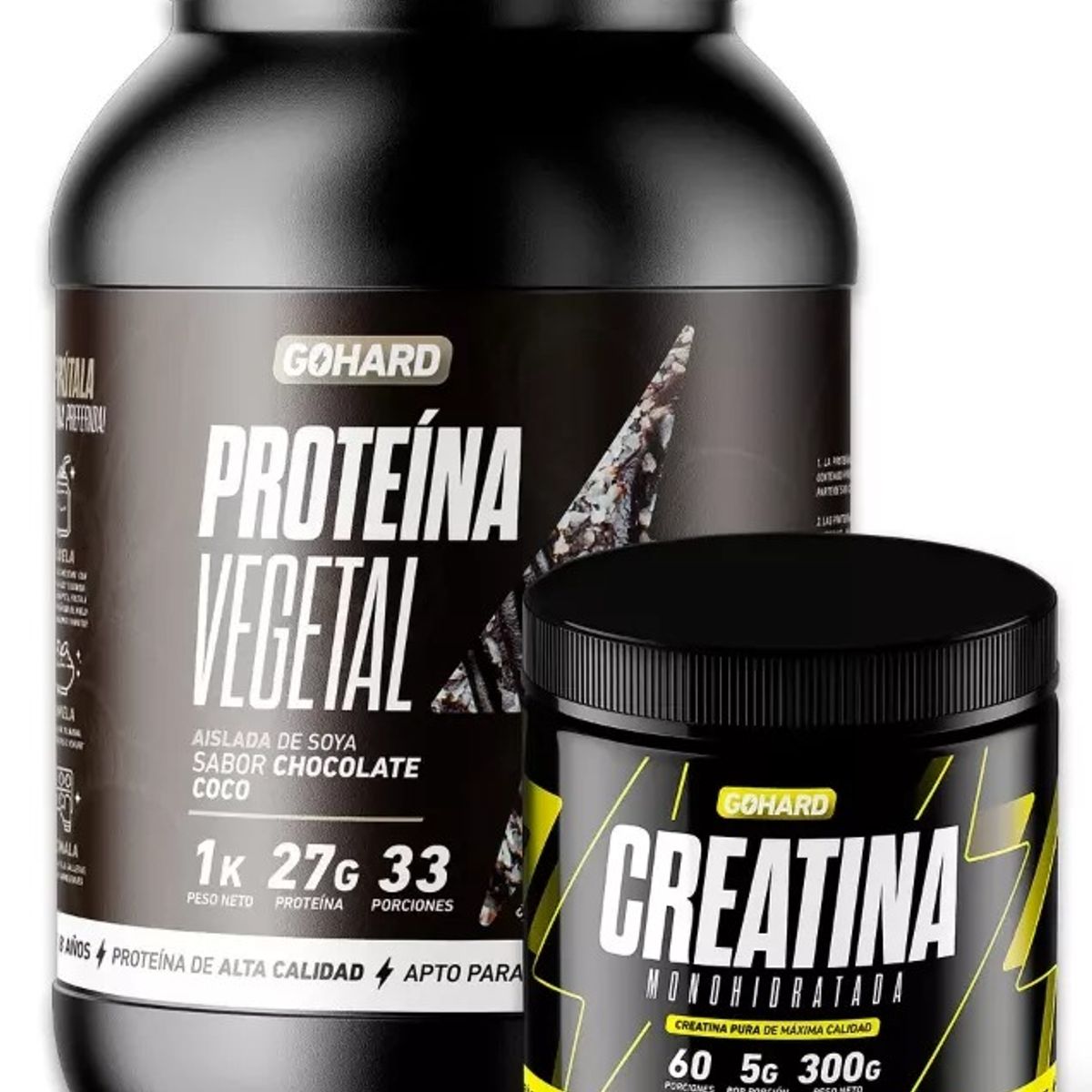 GOHARD - Pack Proteina Vegetal 1 Kg Chocolate Coco + Creatina 300 Gr Gohard