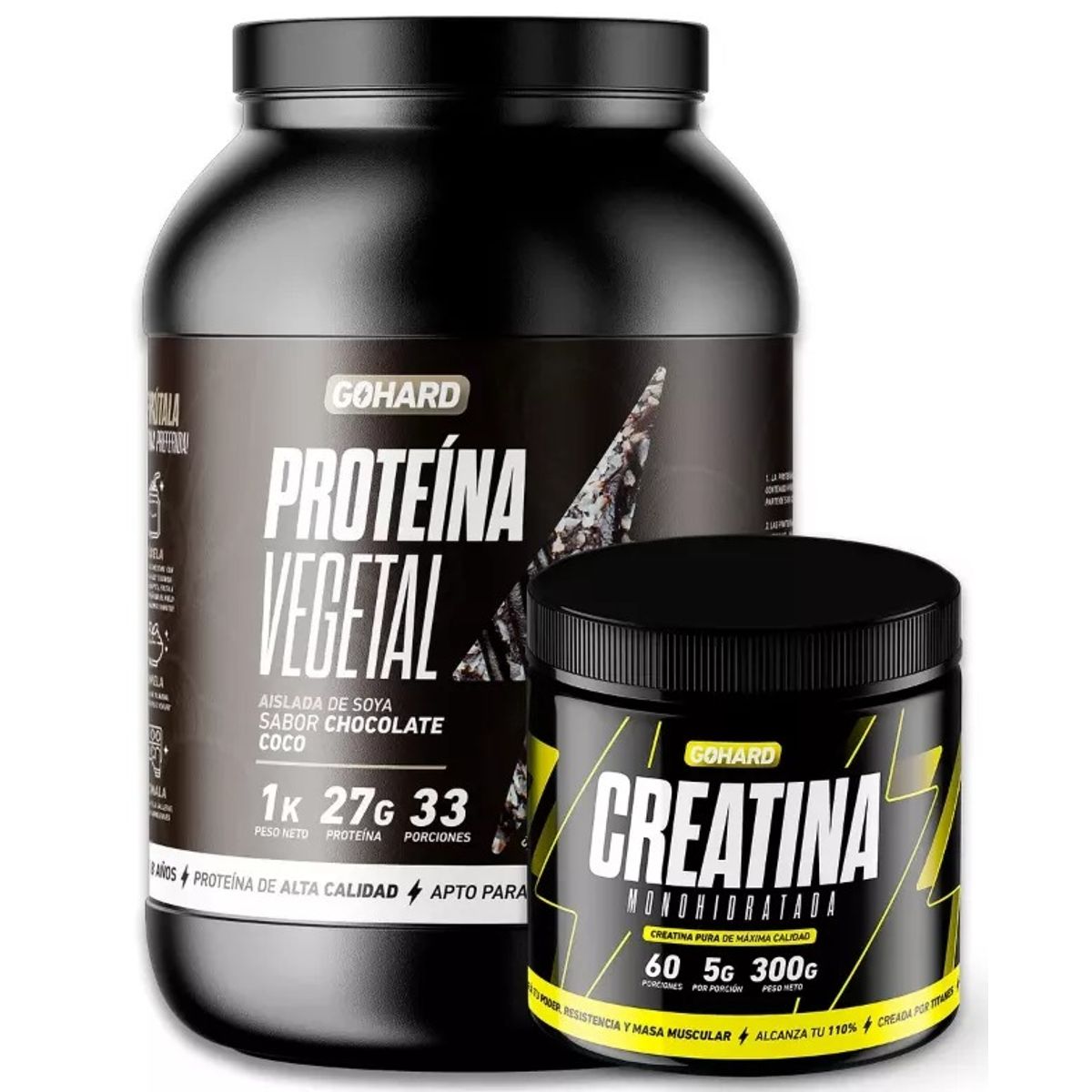 GOHARD - Pack Proteina Vegetal 1 Kg Chocolate Coco + Creatina 300 Gr Gohard