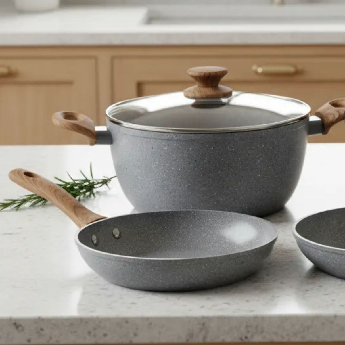 GENERICO - Bateria De Cocina 6 Piezas Antiadherente Ceramica Marmolada