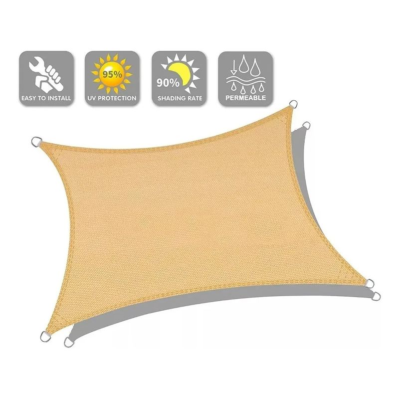 GENERICO - Toldo Vela Rectangular Malla 5x6 Beige Sombra Techo Patio jardin