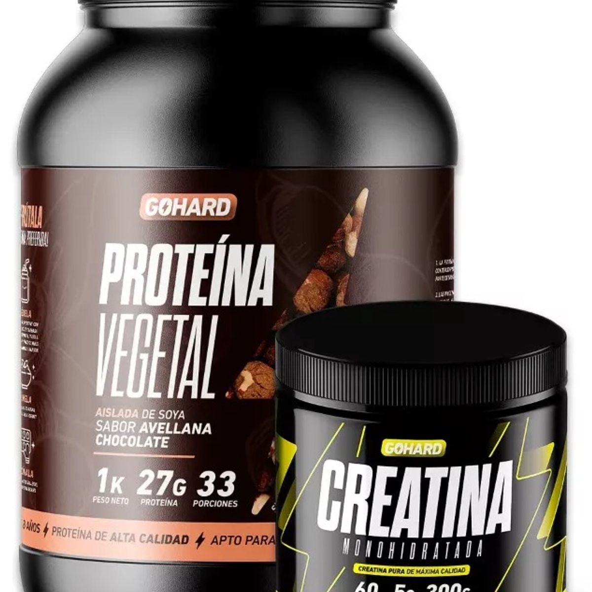 GOHARD - Pack Proteina Vegetal 1 Kg Avellana Chocolate + Creatina 300 Gr Gohard