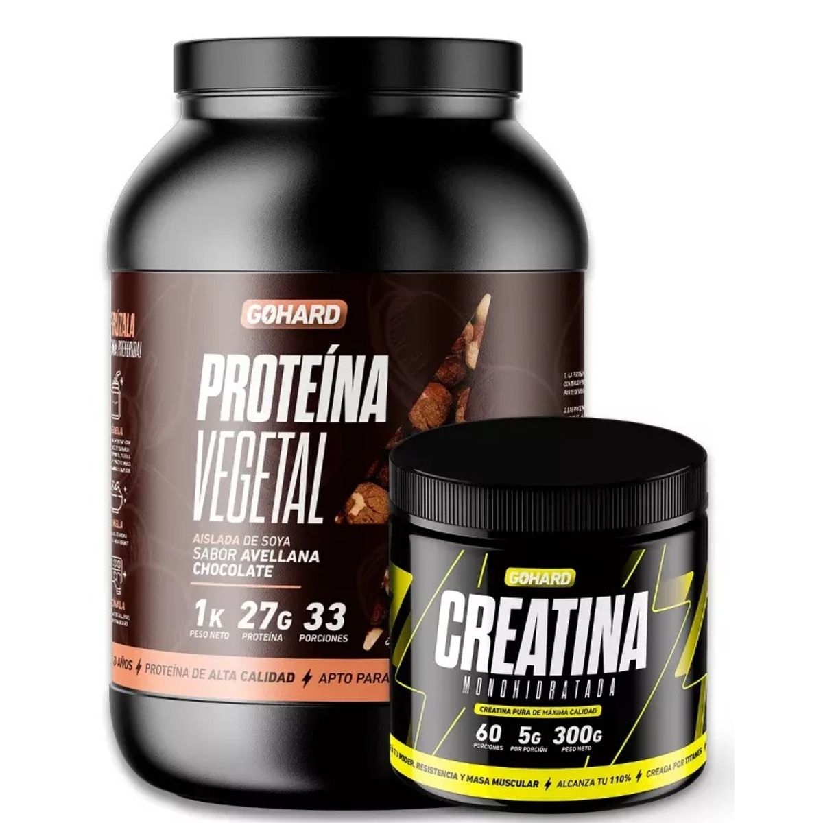 GOHARD - Pack Proteina Vegetal 1 Kg Avellana Chocolate + Creatina 300 Gr Gohard