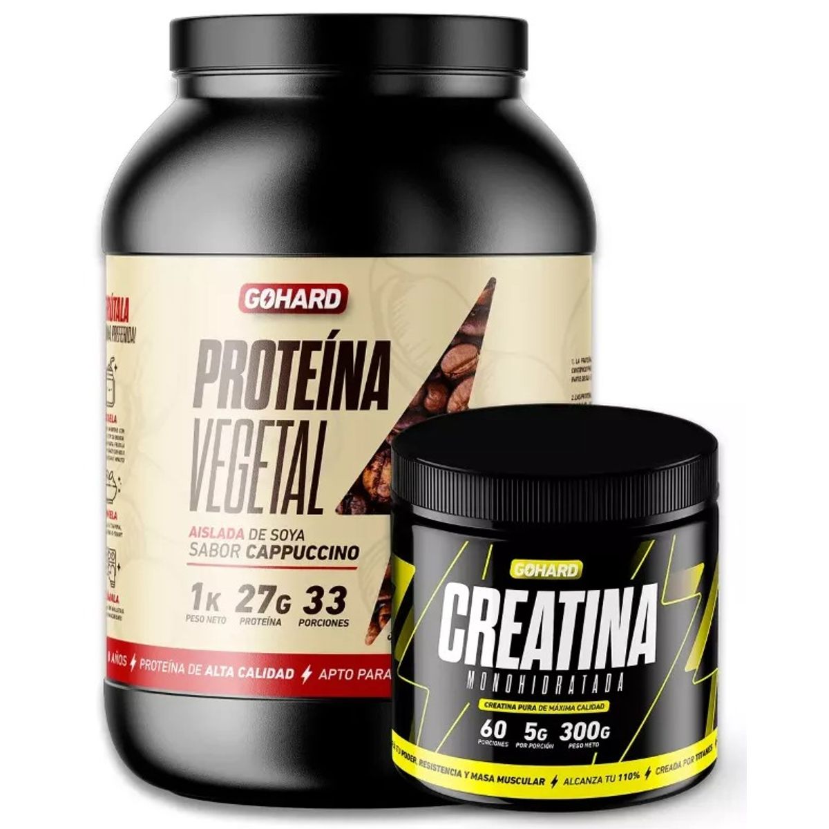 GOHARD - Pack Proteina Vegetal 1 Kg Cappuccino + Creatina 300 Gr Gohard